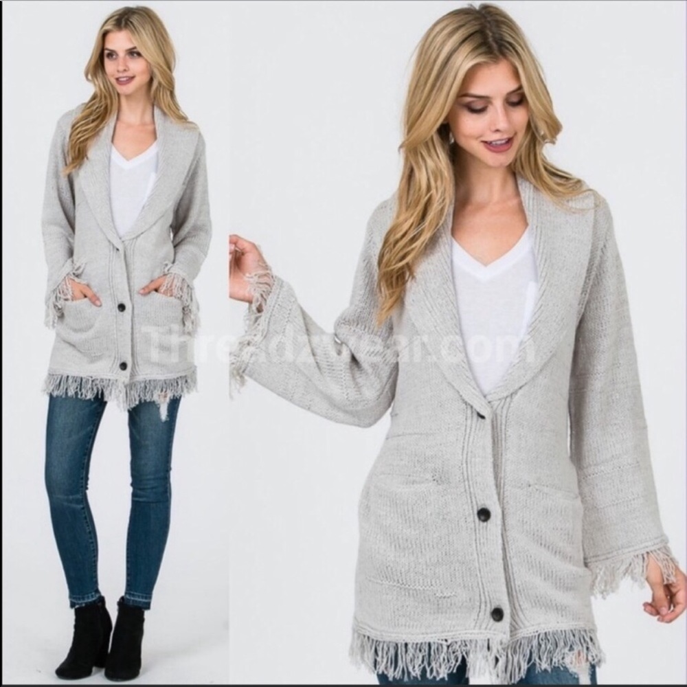 NEW Gray Button Front Belted Cardigan